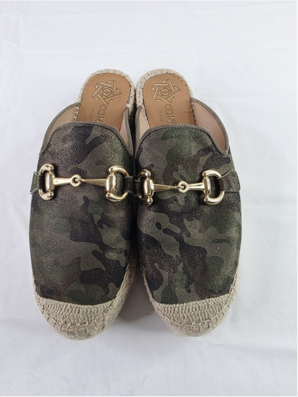 Conchisa Espadrilles Mules Camouflage/ Gold Hardware Size 37 6.5 - 7 - Picture 2 of 6